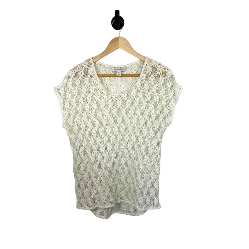 Coldwater Creek Women’s Open Knit Crochet Top Ivory/Tan Size M